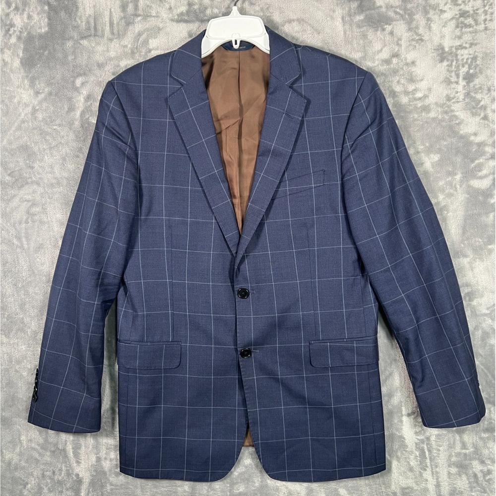 Brooks Brothers Suit Jacket Mens 40R Windowpane Check Blue Vitale Blazer Wool
